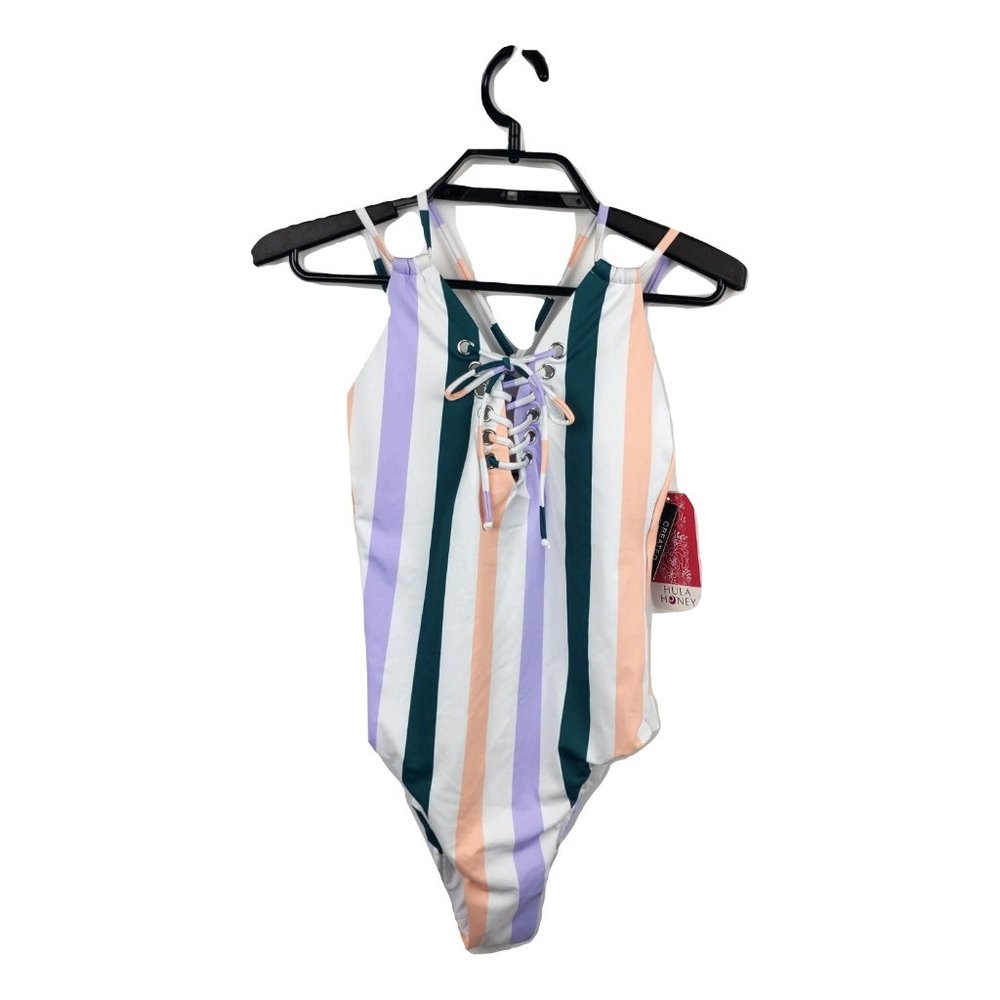 Hula Honey Lace Up Striped One Piece Swimsuit